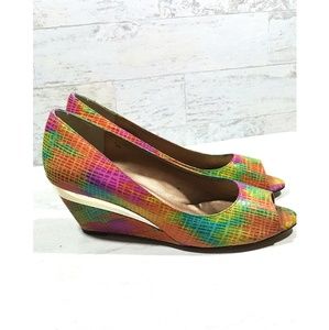 Vaneli colorful rainbow peep toe wedge heel shoe 9